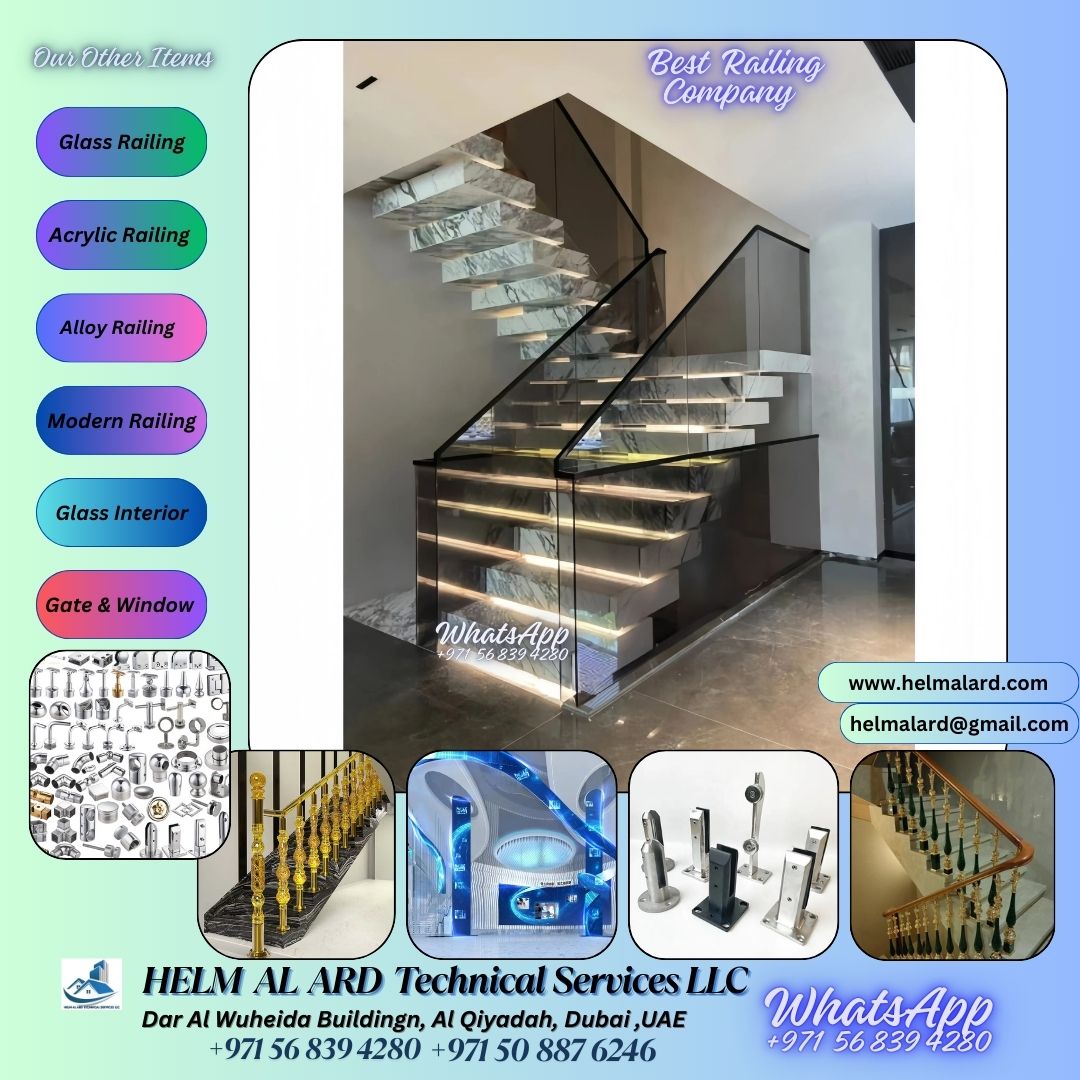 Glass Staircase Handrail dubai uae ajman, sharjah