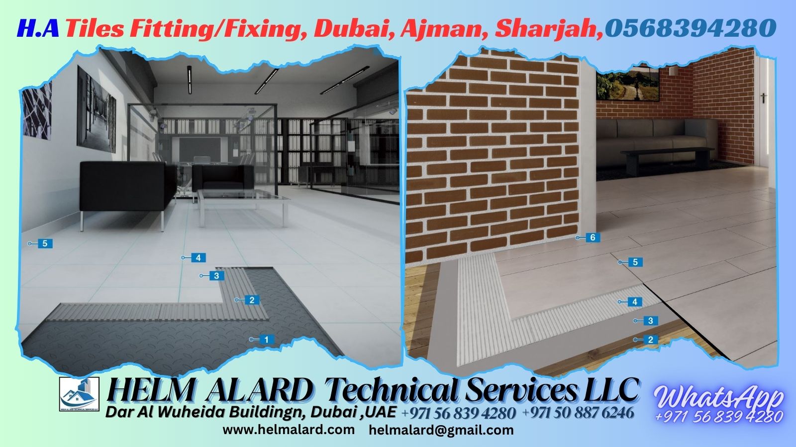 Warehouse tiles fitting Ajman UAE Dubai Company - Helm Alard Technical Services LLC