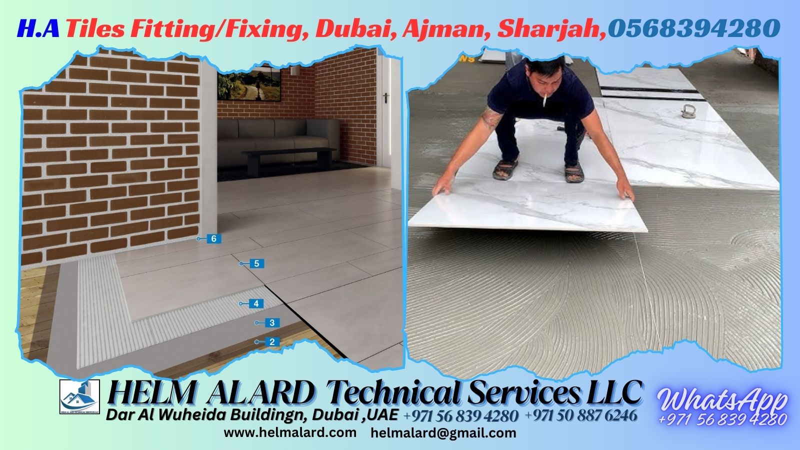 Swimming pool Tiles Fitting Company Dubai - Helm Alard Technical Services LLC